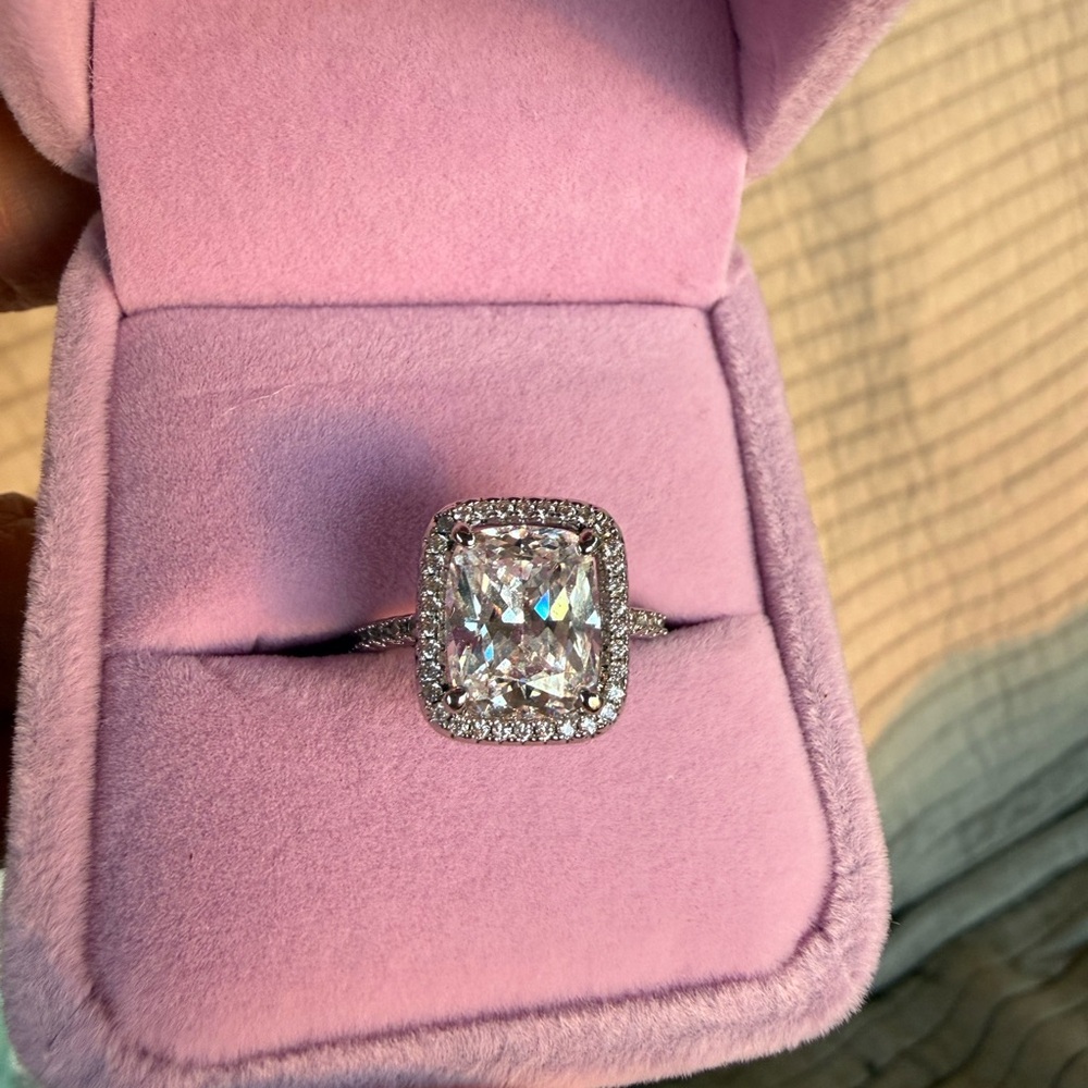 Radiant 3k Moissanite Cushion Cut Ring, set in 14k White Gold